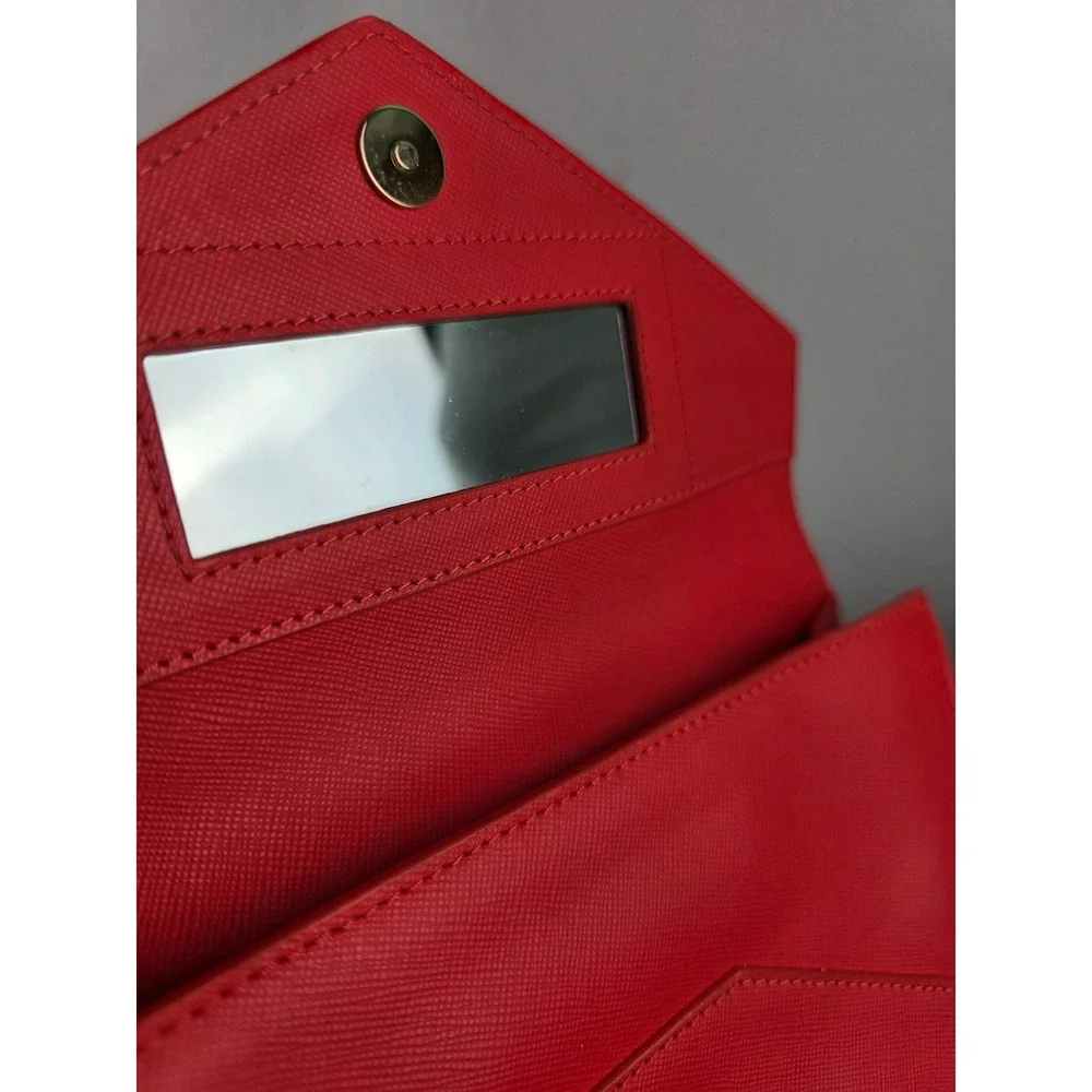 Tory Burch Robinson Red Orange Saffiano Leather Envelope Clutch Bag Mirror